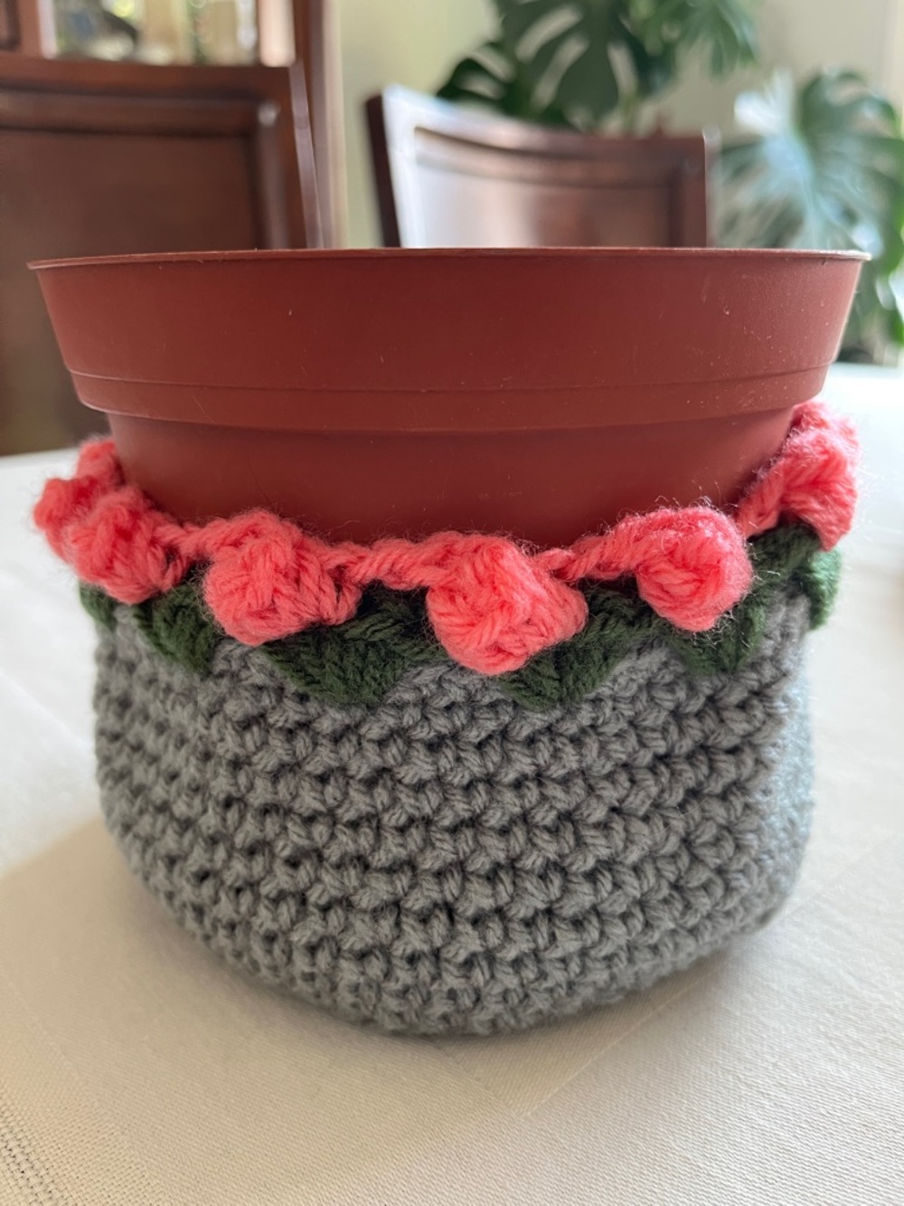 Handmade Decorative Plastic Pot With Crochet Base